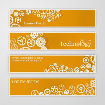 Vector abstract gear wheel and circuit board, banner set.  Vector technology for web banner template or brochureのイラスト素材