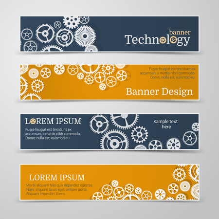 Vector abstract gear wheel and circuit board, banner set.  Vector technology for web banner template or brochureのイラスト素材
