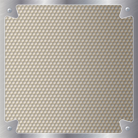 Vector illustration of geometric pattern of hexagons. Carbon fibre  beige background. metal frame. Eps10のイラスト素材