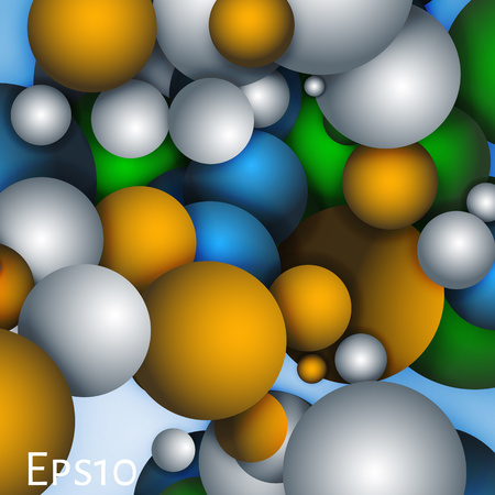 Vector illustration  of colorful Spheres background. Blue,white,green Sphere on blue background.   Molecular structure Abstract  designのイラスト素材
