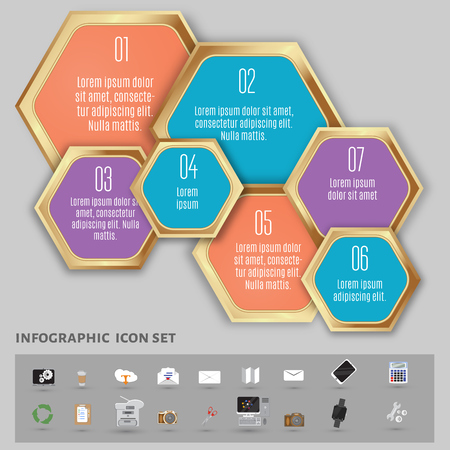 Colorful hexagons vector template  for infographics. Vector template
Office equipment icon set. Colorful realistic iconsのイラスト素材