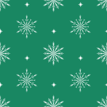 Vector  green seamless pattern with  white snowflakes. Winter background. Vector Designのイラスト素材