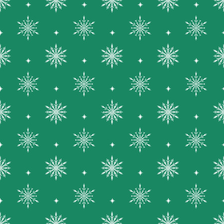 Vector  green seamless pattern with  white snowflakes. Winter background. Vector Designのイラスト素材