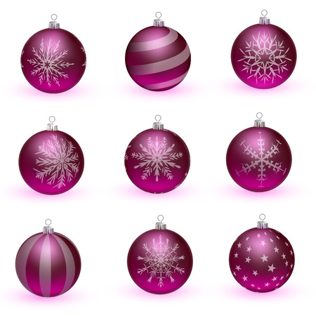 Vector illustration  of  purple ?hristmas balls. Set of isolated realistic decorations. Vector illustration.のイラスト素材