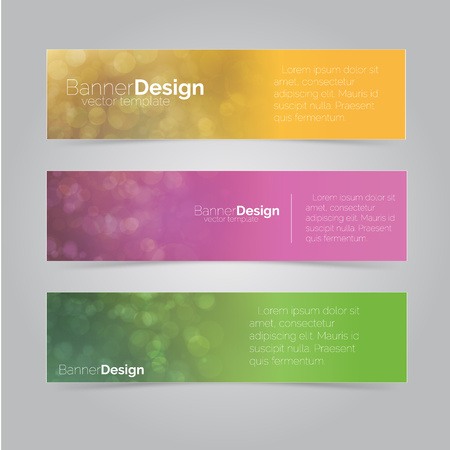 Colorful  Banner set. Multicolored Blured Backgrounds. Unfocused Abstract Modern Vector Illustration. Bokeh lightsのイラスト素材