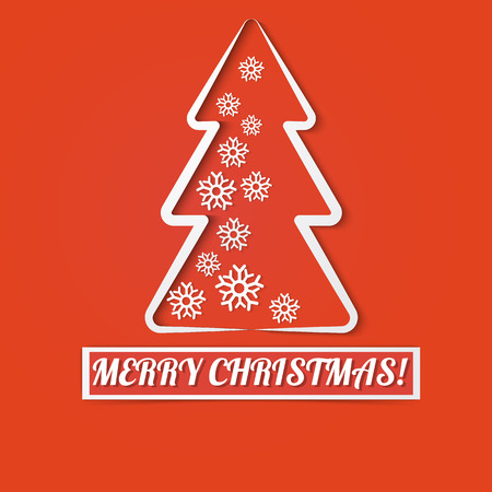 Vector illustration  of Christmas tree made of paper snowflakesa and paper ribbon. Merry Christmasのイラスト素材