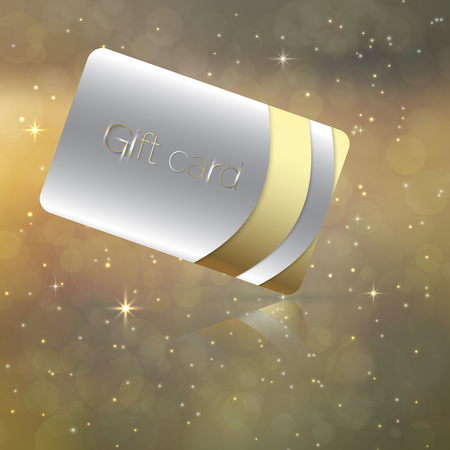 Vector illustration  of white gift card template in material design style with reflection. Bokeh background.のイラスト素材