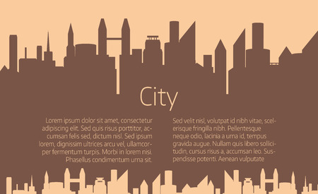 City skyline illustration. Urban landscape. Brown city silhouette. Cityscape in flat style. Modern city landscape.のイラスト素材
