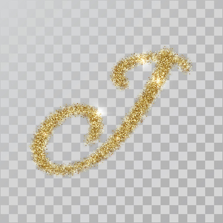 Gold glitter powder letter J in  hand painted style. illustration on transparent backgroundのイラスト素材