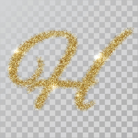 Gold glitter powder letter H in  hand painted style. illustration on transparent backgroundのイラスト素材