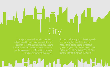 City skyline illustration. Urban landscape. green city silhouette. Cityscape in flat style. Modern city landscape.のイラスト素材