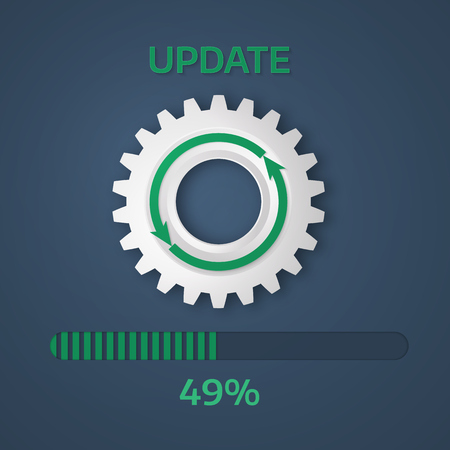 Realistic gears and green arrows.  Update progress icon, for graphic and web design.のイラスト素材