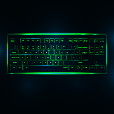 Vector illustration of virtual shiny computer pc keyboard or keypad on  dark green background.のイラスト素材