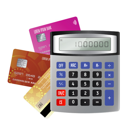 Vector illustration  of Credit cards and calculator isolated on white backgroundのイラスト素材