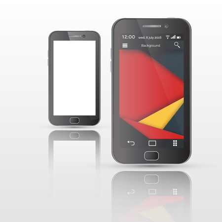 Vector illustration  of Smartphones. UI  in material design style.  White screen.  Isolated on white background with reflectionsのイラスト素材