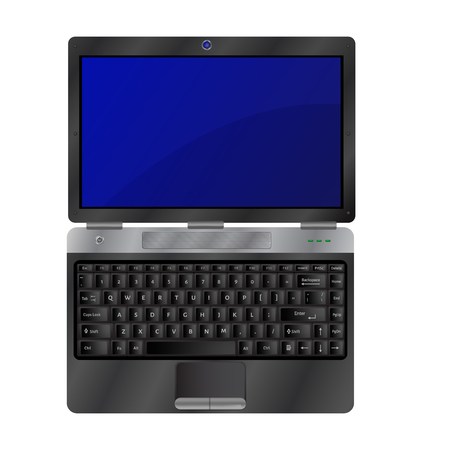 Vector illustration of 3D Black Laptop with blue screen on  white  backgroundのイラスト素材