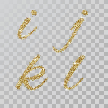Gold glitter powder letters   i, j, k, l  in  hand painted style. Vector illustration on transparent backgroundのイラスト素材