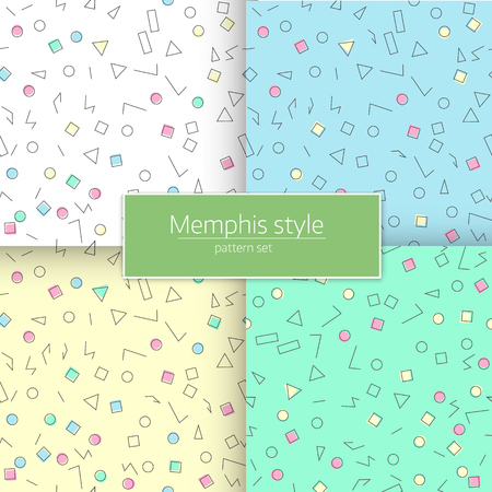 Trendy memphis style. Colorful geometric pattern set  different shapes color style. Hipster memphis style. Vector Illustrationのイラスト素材