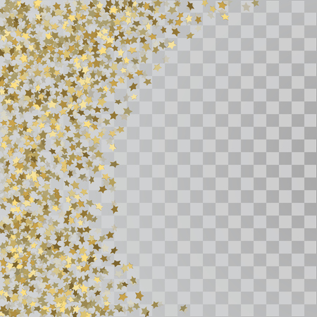 Vector frame of gold confetti. Gold 3d stars on transparent backgroundのイラスト素材