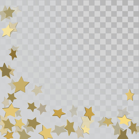 Vector frame of gold confetti. Gold 3d stars on transparent backgroundのイラスト素材