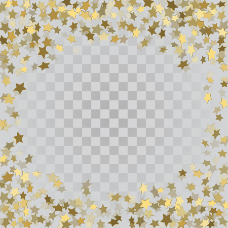 Vector frame of gold confetti. Gold 3d stars on transparent backgroundのイラスト素材