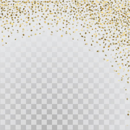 Vector frame of gold confetti. Gold 3d stars on transparent backgroundのイラスト素材
