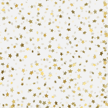 Abstract white modern seamless pattern with gold 3d stars. Vector illustration. Shiny background.のイラスト素材