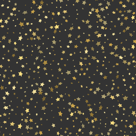 Golden stars pattern seamless. 3d stars on black background. Vector illustrationのイラスト素材
