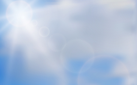 Abstract bright shining sun with clouds and lens flare in a blue sky. Vector illustrationのイラスト素材