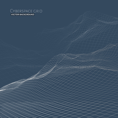 Abstract vector wireframe landscape background. Cyberspace grid. 3d technology wireframe vector illustration. Digital wireframe landscape for presentations.のイラスト素材