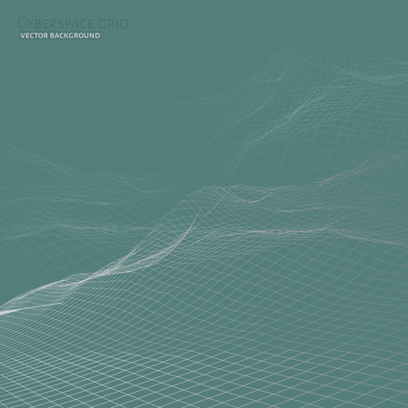Abstract vector wireframe landscape background. Cyberspace grid. 3d technology wireframe vector illustration. Digital wireframe landscape for presentations.のイラスト素材
