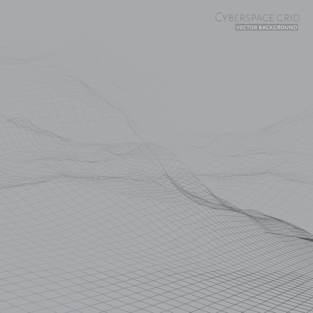 Abstract vector wireframe landscape background. Cyberspace grid. 3d technology wireframe vector illustration. Digital wireframe landscape for presentations.のイラスト素材