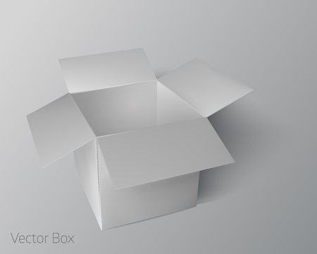 VECTOR PACKAGING: White gray open lid packaging box on isolated white background. Mock-up template ready for design.のイラスト素材