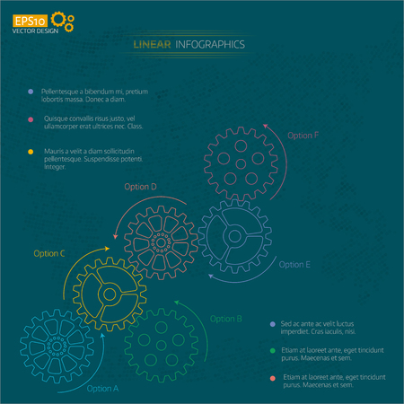 Business linear infographics. Timeline with 6 steps, gears, cogwheels.のイラスト素材