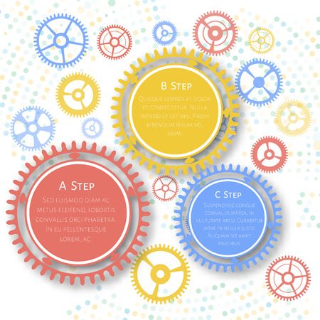 Vector illustration of gears with on light background. Infographic vector template. 3 stepsのイラスト素材