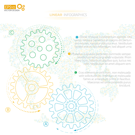 Business linear infographics. Timeline with 3 steps, gears, cogwheels.のイラスト素材