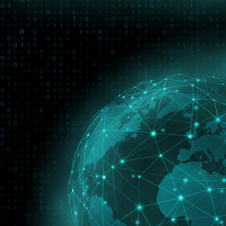 Network and data exchange over planet earth in space virtual space.  Pexus sphere. Matrix background. Global Digital Connections. Vector illustration. eps10のイラスト素材