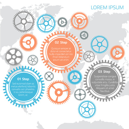 Vector illustration of gears with on light background. Infographic vector template. 3 stepsのイラスト素材