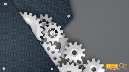 White 3d gears on the gray hexagon background. Infographic template. Cover template. Vector design. eps10のイラスト素材