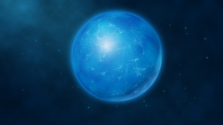 Abstract blue futuristic digital globe on a space background with stars and  plexus elements. Business background. Triangulation.  Big Data concept. Vector illustration. Eps10のイラスト素材