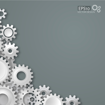 White realistic 3d gears on grey background.  Infographic template or cover design. Place for text. eps 10 vector illustration.のイラスト素材