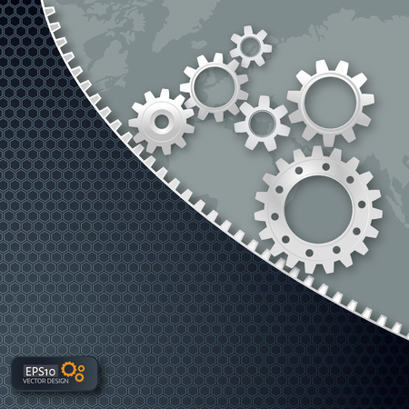 Vector illustration of abstract technology background with gears 
transmission belt and  hexagon fiber. eps10 Vector template.のイラスト素材