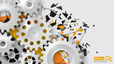 Vector illustration gear wheel and circuit board, Hi-tech digital technology and engineering, digital telecom technology concept. Abstract explosion backgroundのイラスト素材