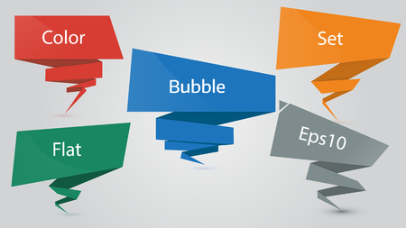 Paper origami bubbles. Set of color origami label. Collection of flat speech bubble labels isolated on white with space for your text. Vector sticker, tag, label elements for your designのイラスト素材