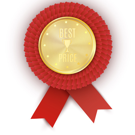 Gold best price badge with red ribbon on white background. Vector design. Eps 10のイラスト素材