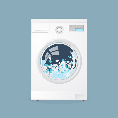 Modern washing machine isolated on grey background. Washer. Equipment for washing clothes. Household appliancesのイラスト素材