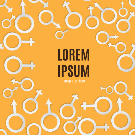 Stylish background  with white and grey 3d  gender icons cutting paper. Beautiful abstract modern wallpaper. Vector illustration. Poster templateのイラスト素材