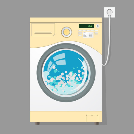 Modern washing machine isolated on grey background. Washer. Equipment for washing clothes. Household appliancesのイラスト素材