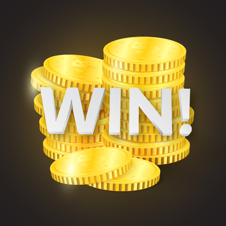 Casino. Win! Stack of Gold Coins, isolated on black background, vector illustrationのイラスト素材