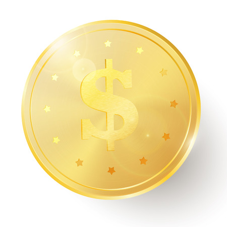 Gold coin with dollar sign. Vector illustration isolated on white backgroundのイラスト素材